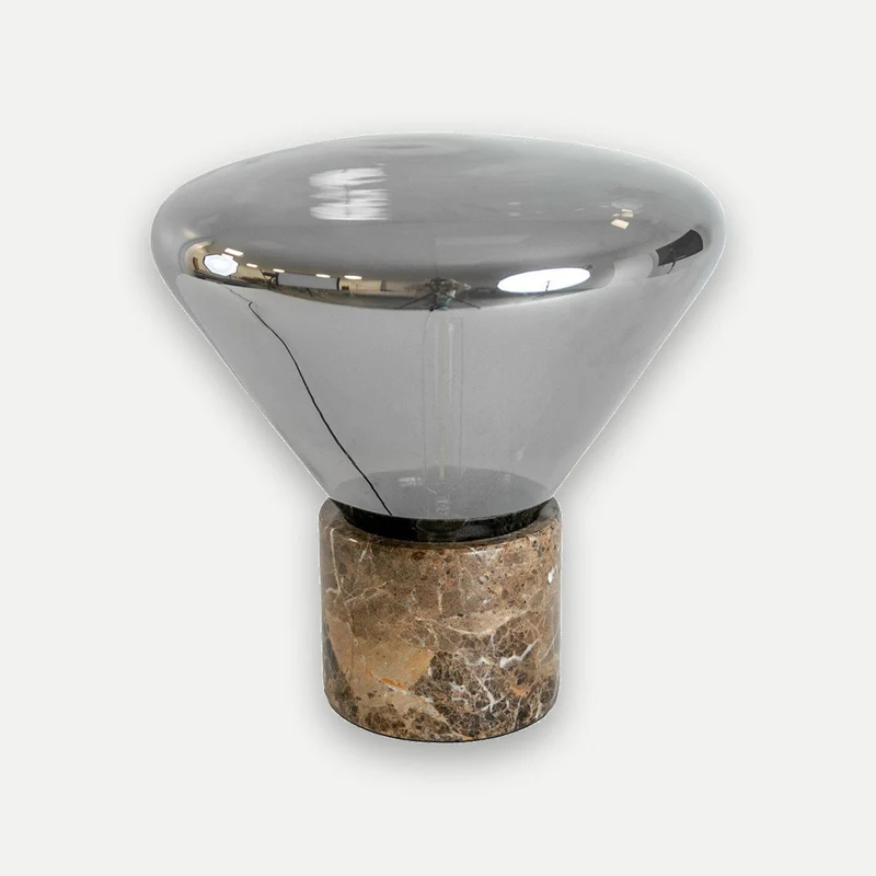 Fumed grey mirror effect glass and porcelain marble table lamp
