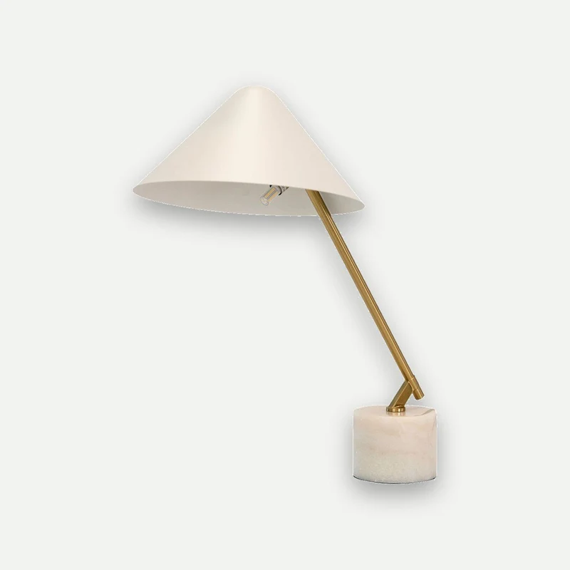 White steel and polished gold steel table lamp with porcelain marble base