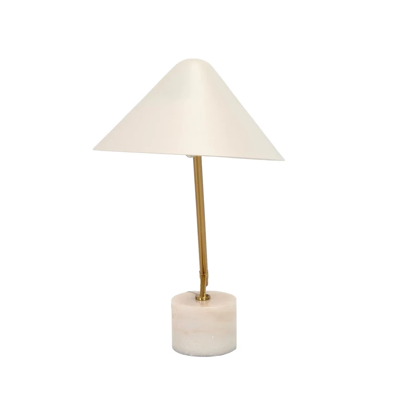 White steel and polished gold steel table lamp with porcelain marble base