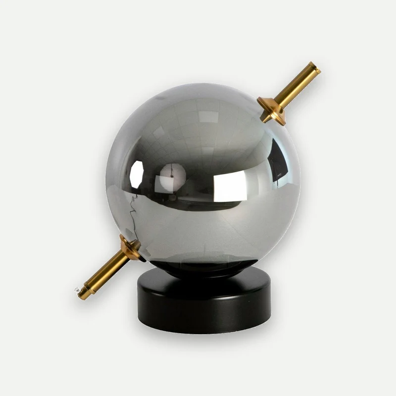 Table lamp with grey smoked mirror-effect glass and black steel