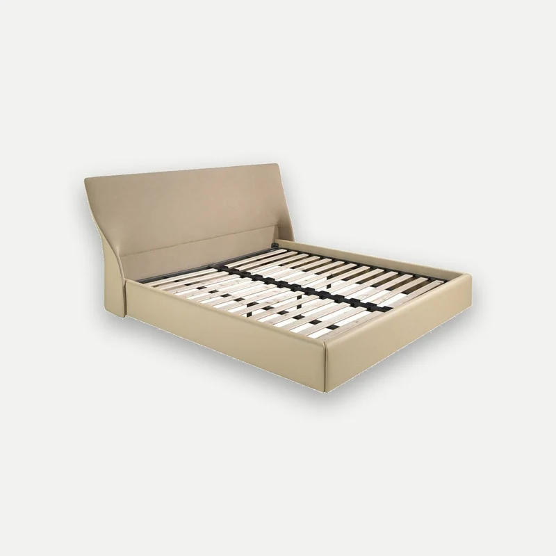Brown velvet and cream leatherette bed