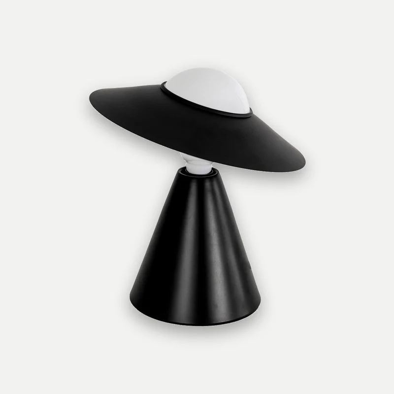 White glass and black steel table lamp