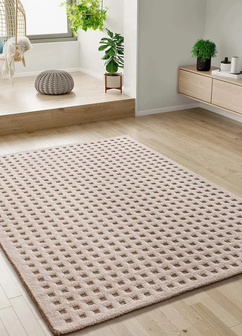 Diena 40418 Scandinavian style rug with embossed pattern in white