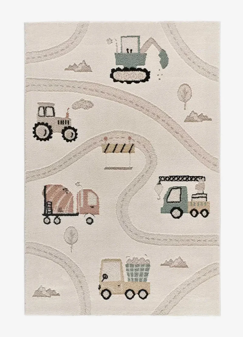 Clown children's rug 2346 with cars and roads in multicolor