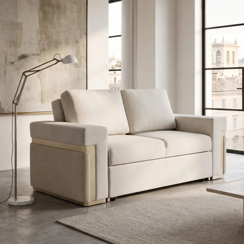 Sofá Cama Dante Velvet Siena Marfil, Champaña 167 Cm Brazo Desmontable