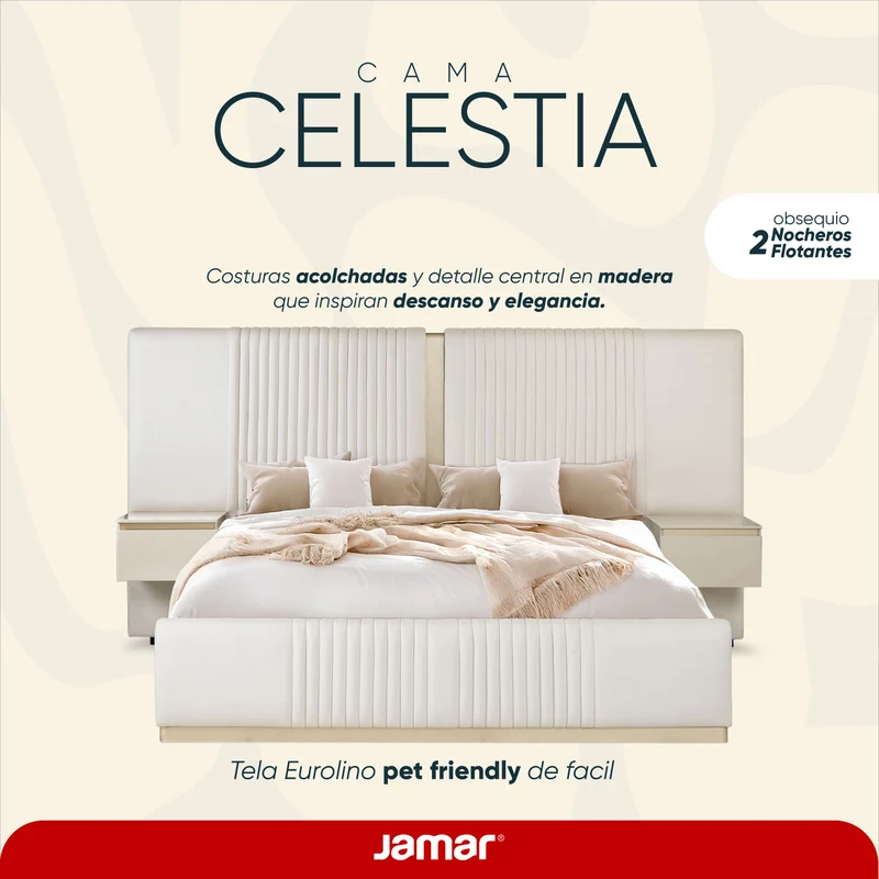 Combo Cama King Celestia Eurolino Perla, Champaña + Colchón King Infinit Pillow Top
