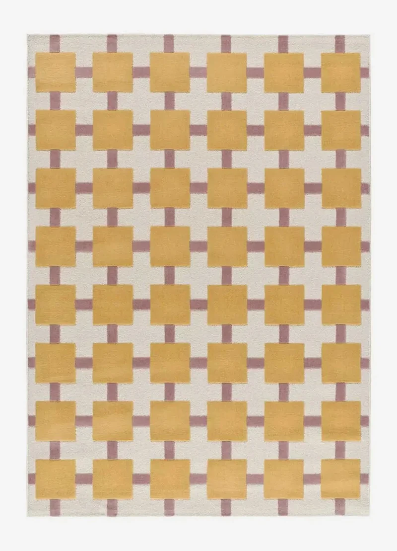 Flashy 25403 rug in geometric style, mustard and pink