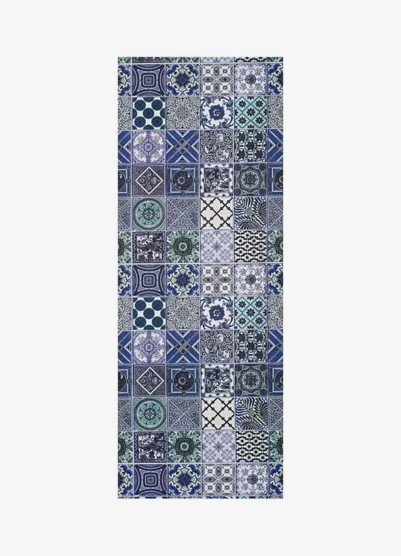 Sprinty Ceramics kitchen rug with bohemian print, blue