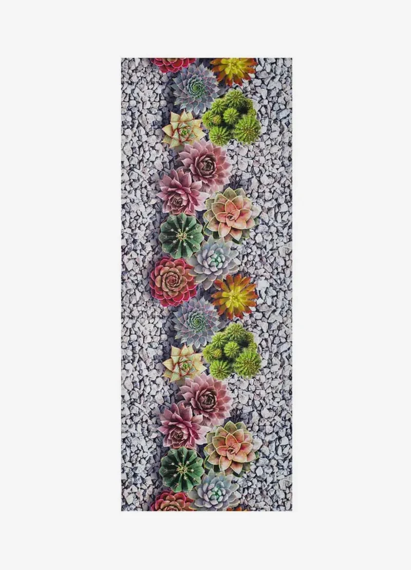 Sprinty Cactus kitchen rug with floral print, grey