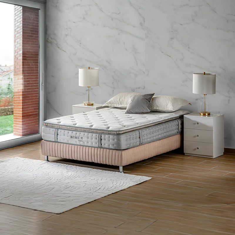 Combo Cama Doble Sevilla Eurolino Premier Perla, Champaña + Colchón Infinit Pillow Top