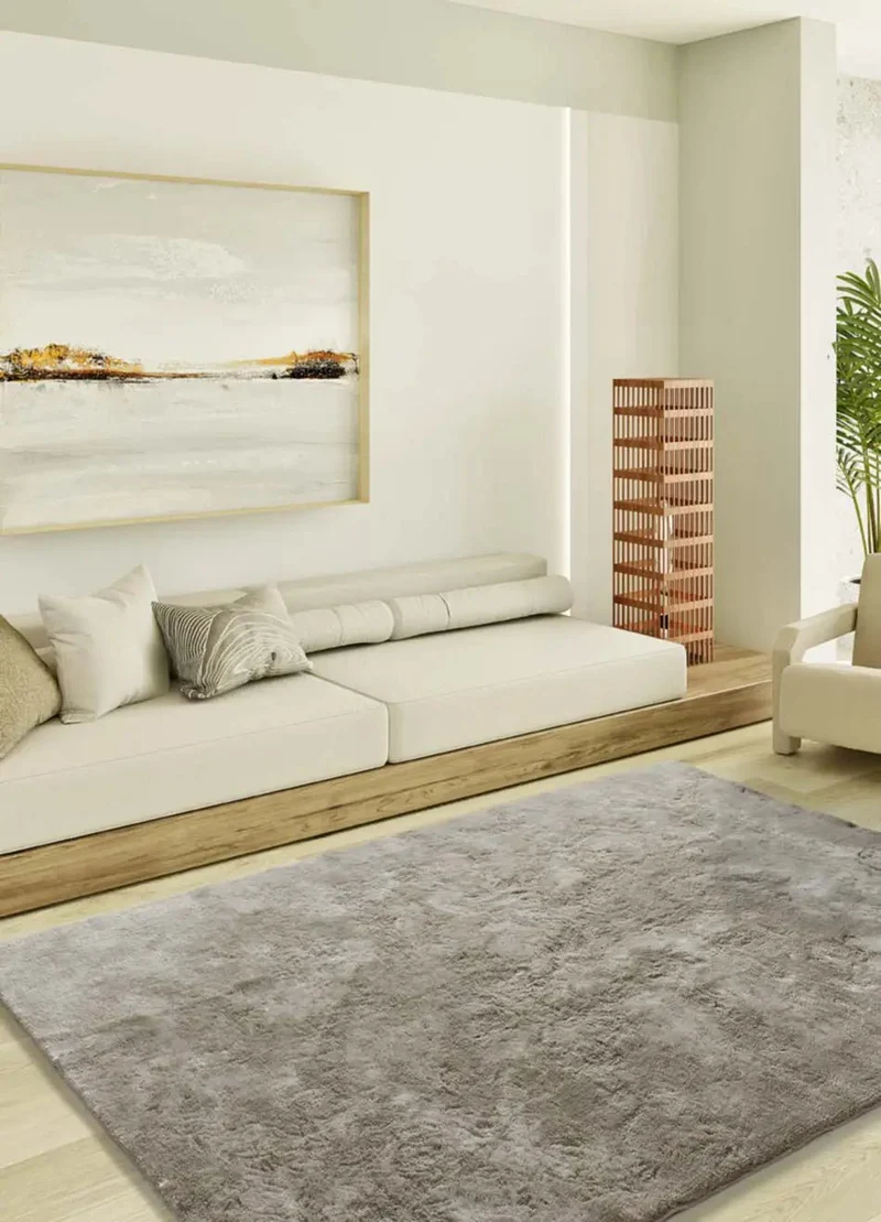 Roma plain rug in shaggy style, stone