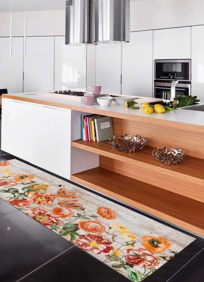 Ricci Camelia kitchen rug with floral print, multicolour