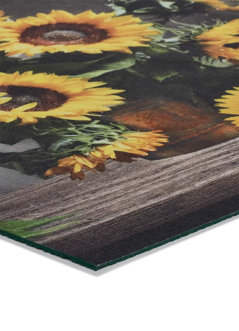 Ricci Sunflowers kitchen rug with floral print, yellow