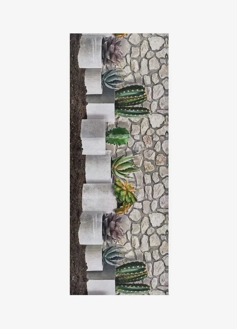 Ricci Malaga kitchen rug with floral print, grey