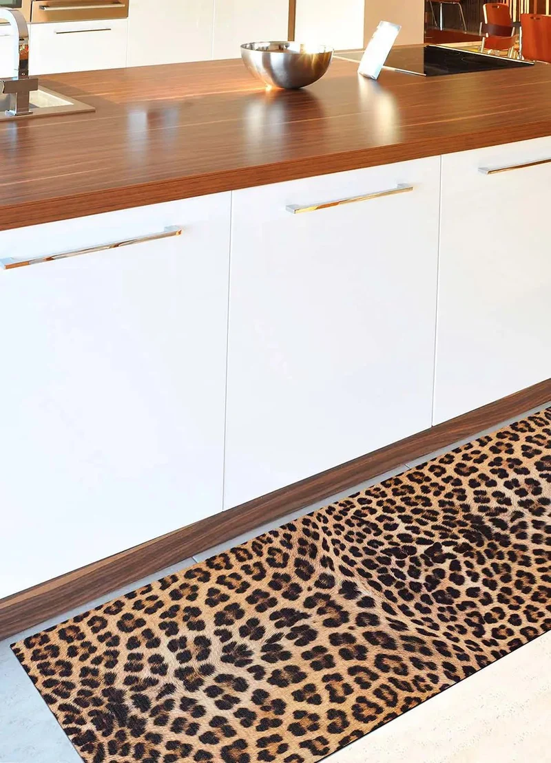 Ricci Leopardo kitchen rug with animal print, yellow