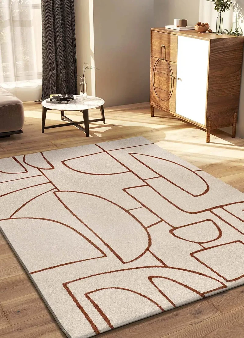 Beruti 12923 geometric rug in beige and rust
