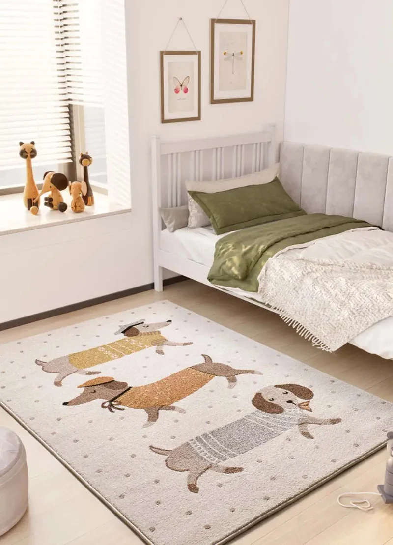Children's rug Beats 40485 with dachshunds in white