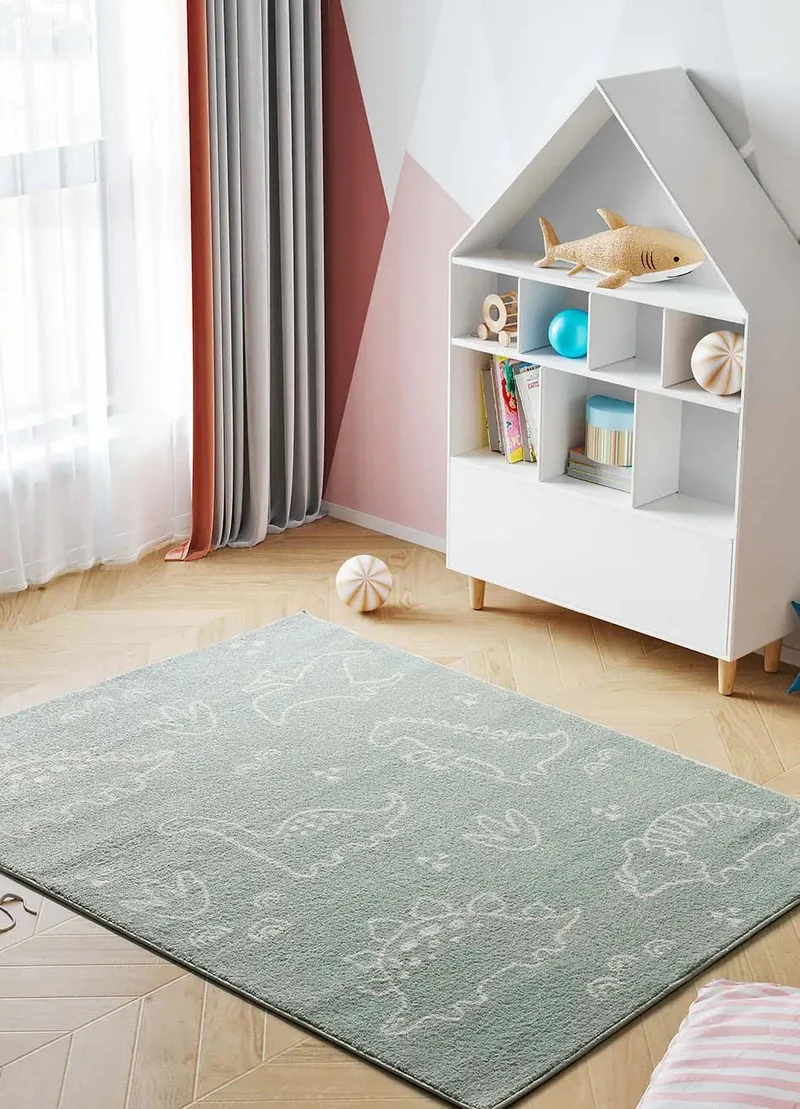 Children's rug Beats 40252 with dinosaurs in green