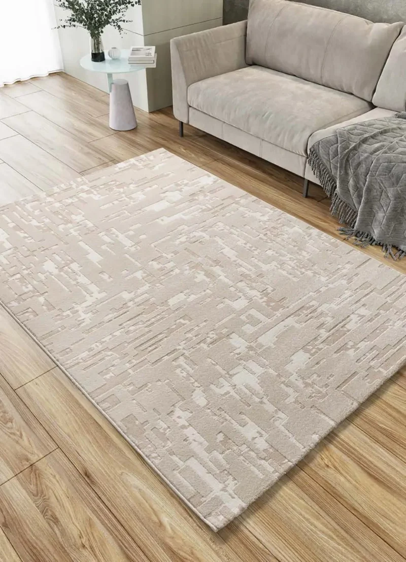 Baresa rug 12946 abstract style with embossed beige