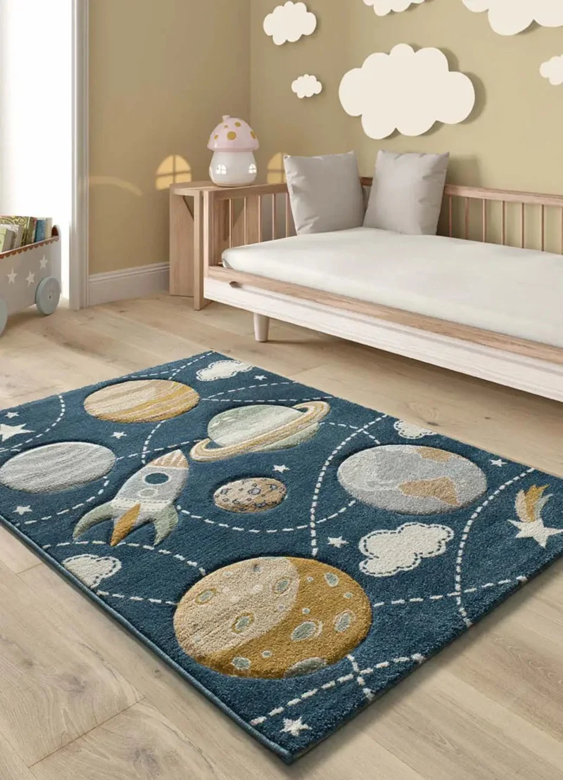 Kids' rug Balloon 40365 with planets in blue