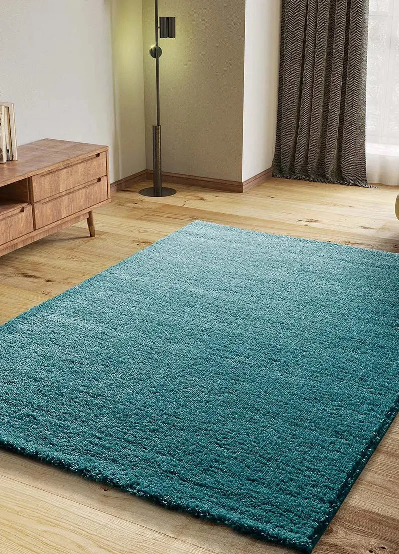 Atlas plain shaggy style rug in blue