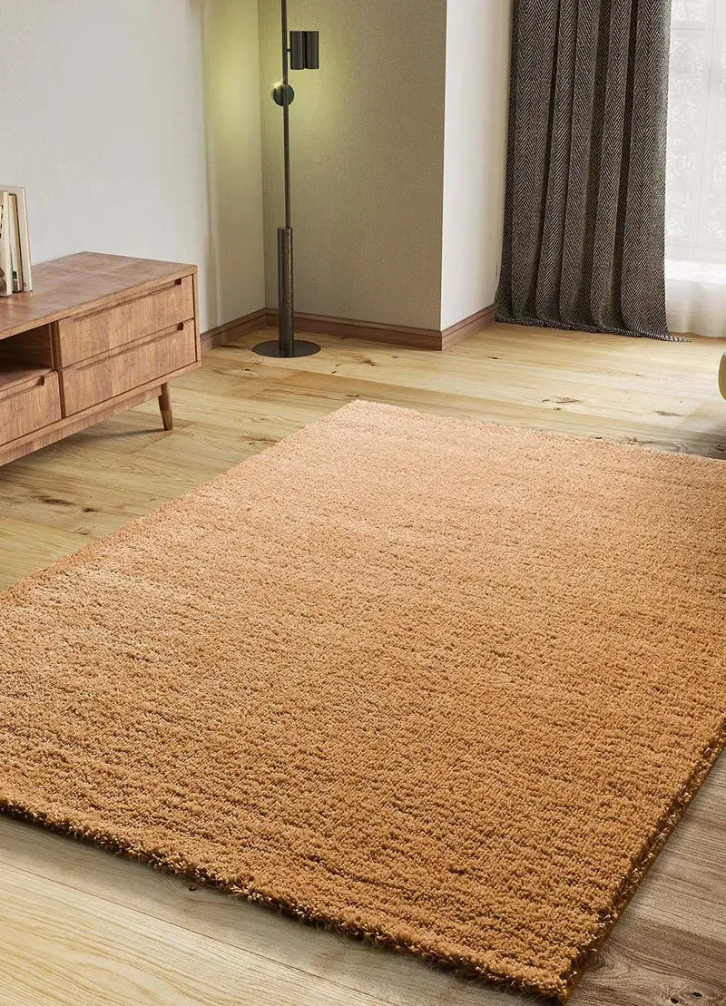 Atlas plain rug in shaggy style, camel