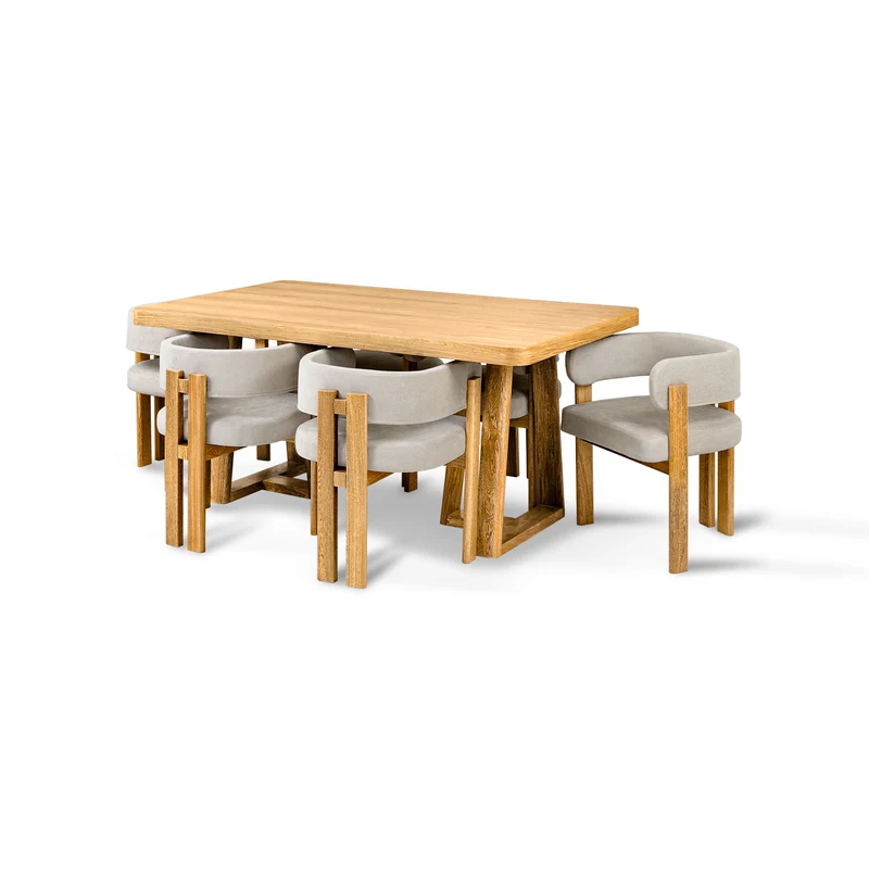 Comedor 6 Puestos Sabina Microfibra Impetu Beige, Natural
