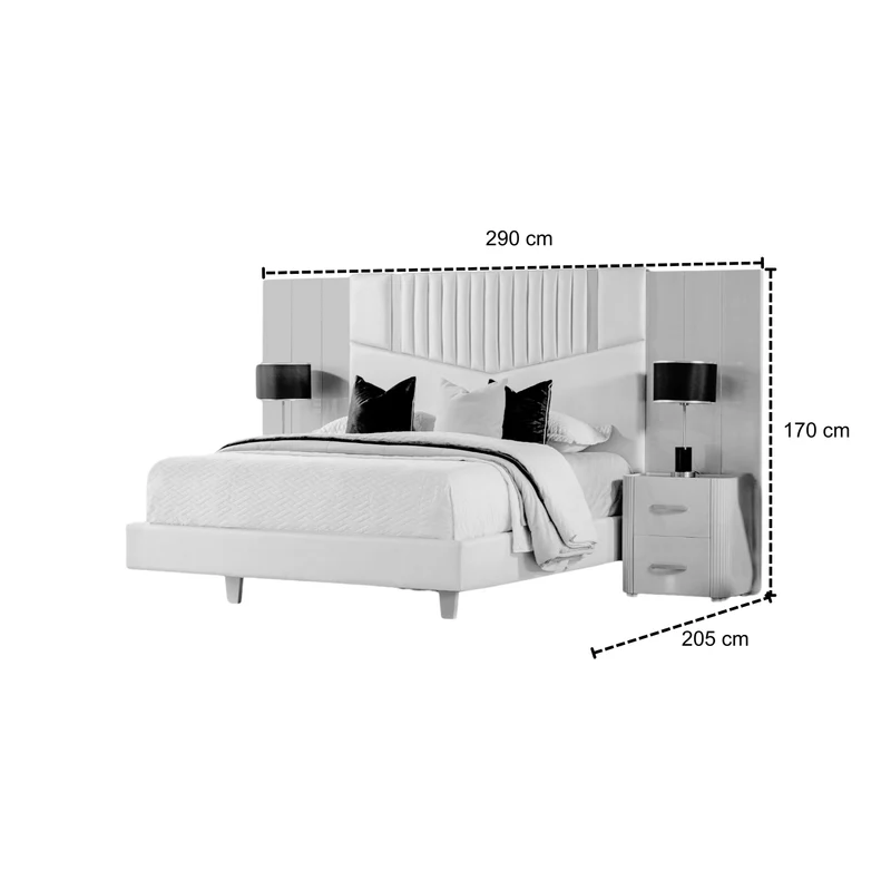 Alcoba Queen Sabina Eurocuero Champana Beige, Perla