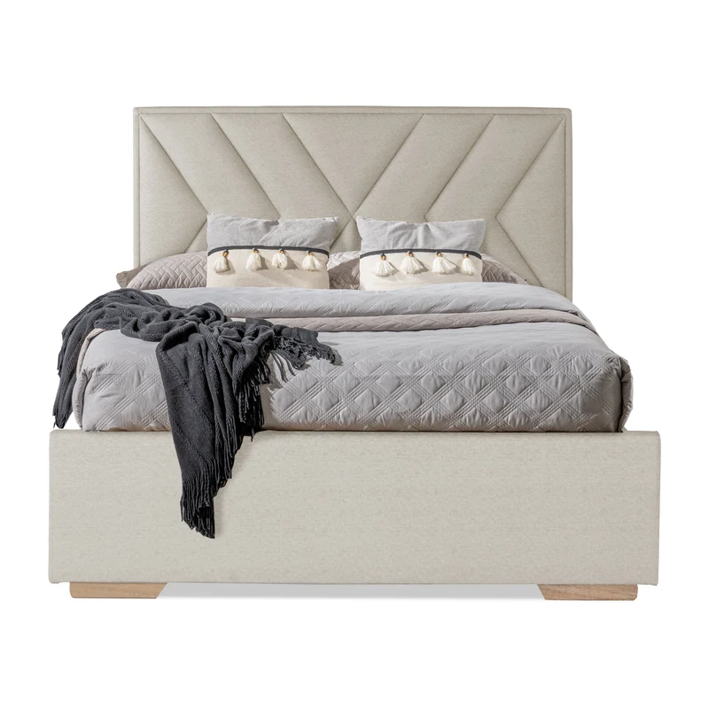 Combo Cama Doble Vallarta Eurolino Marfil + Colchon Lexus Deluxe Pt + Nochero Broadway Natural Off White