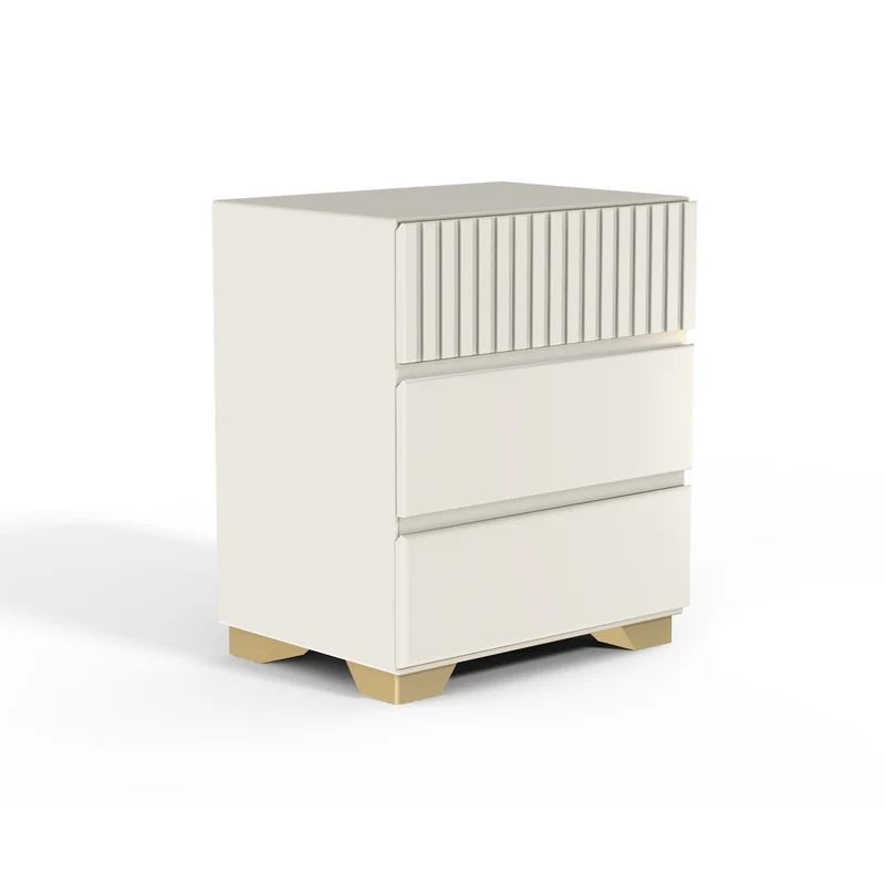 Mesa De Noche Texas Off White, Champaña 3 Gavetas