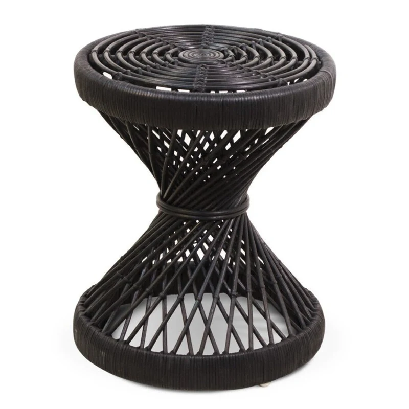 Emma rattan side table, black, Ø40 cm