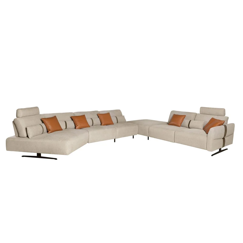 Modular right-facing chaise longue sofa in sand fabric