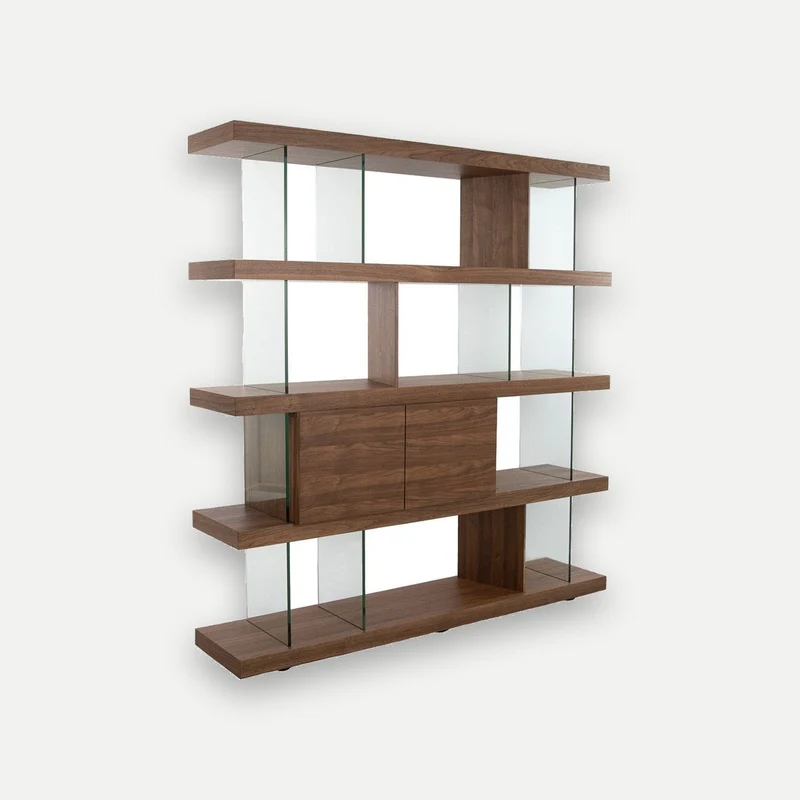 Walnut and glass shelving