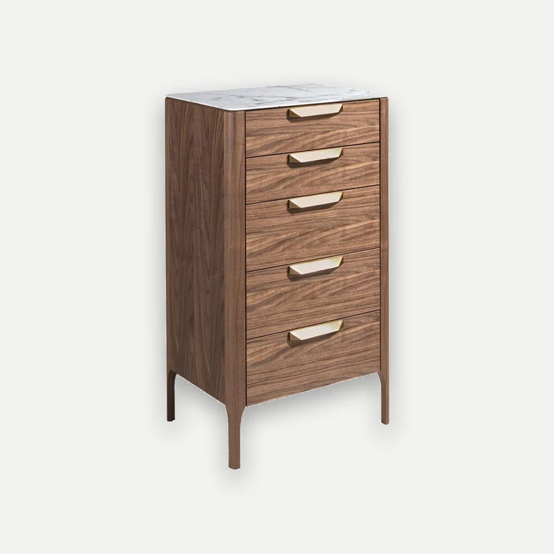 Walnut chiffonier with marble-effect glass top