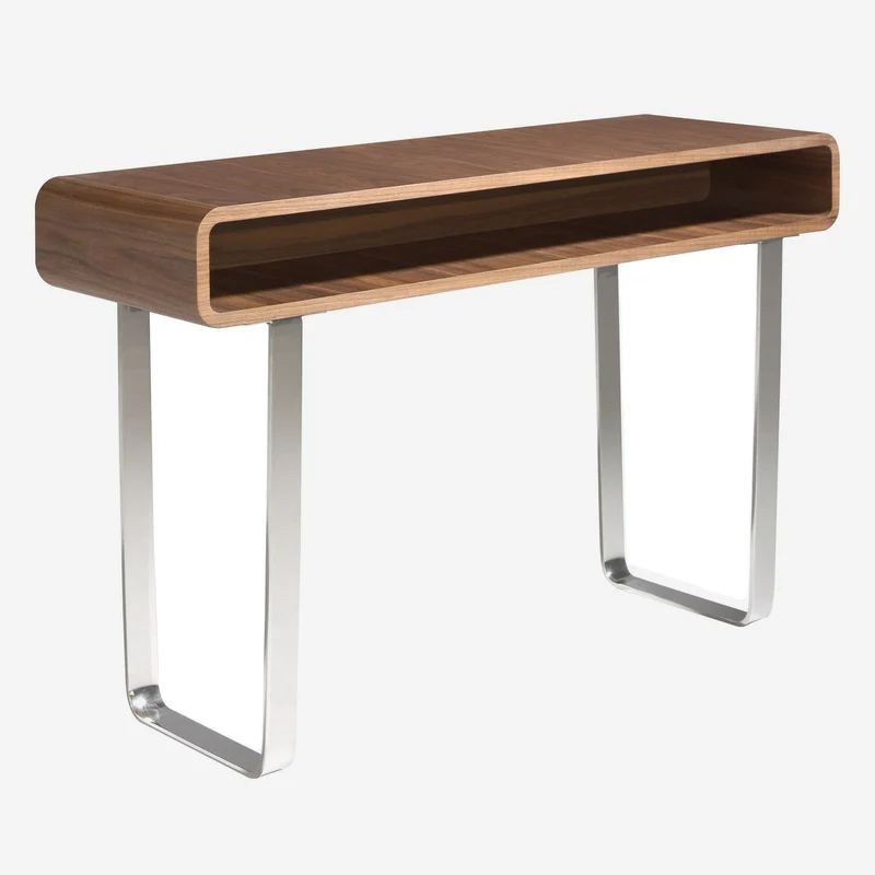 Rectangular walnut and chrome-plated steel console