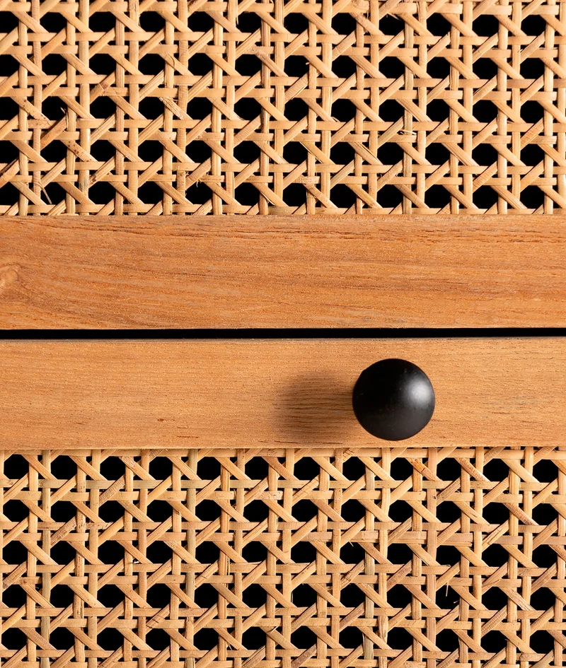 ZETEL chest of drawers with 4 drawers in rattan and black metal legs
