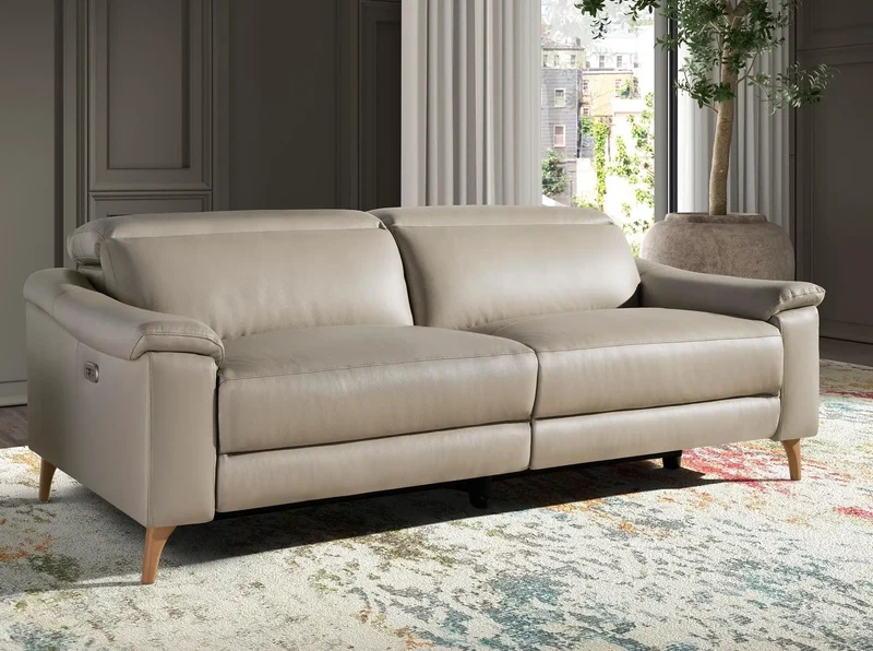 Relaxing 3-seater sofa in taupe grey leather