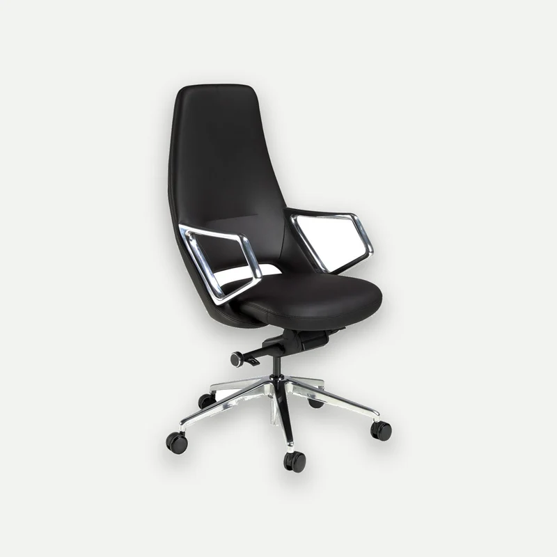 Swivel office chair in black faux leather