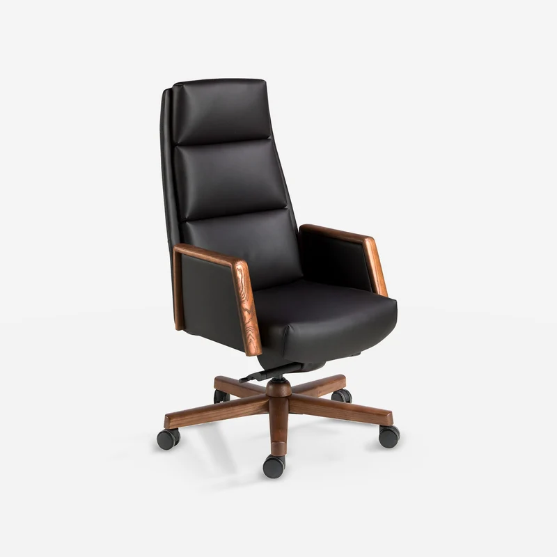 Swivel office chair in black faux leather