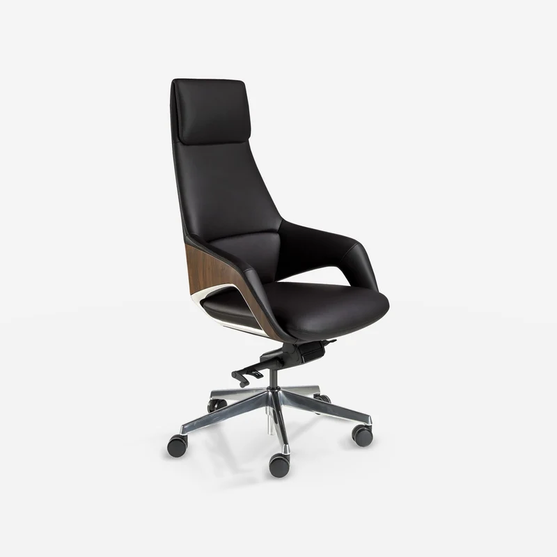 Swivel office chair in black faux leather