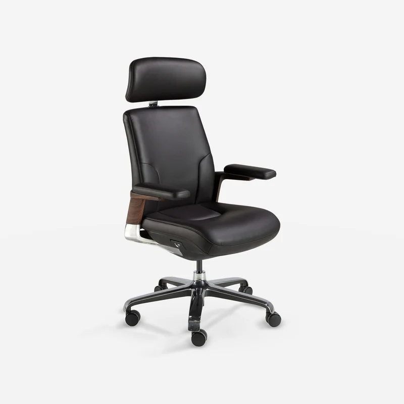 Swivel office chair in black faux leather