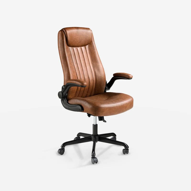 Brown leatherette swivel office chair