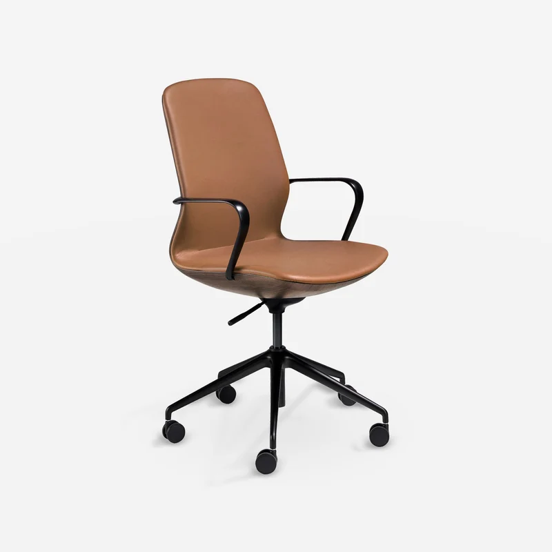 Brown leatherette swivel office chair