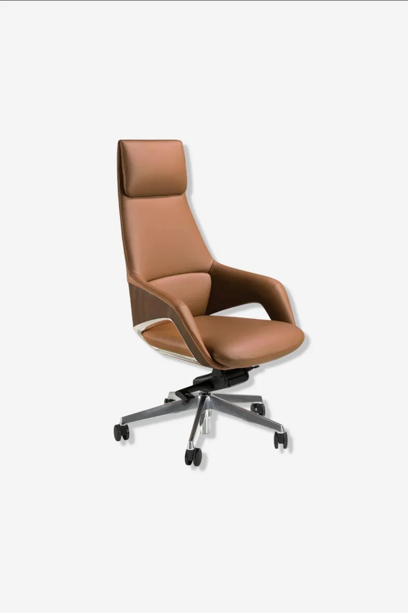 Brown leatherette swivel office chair