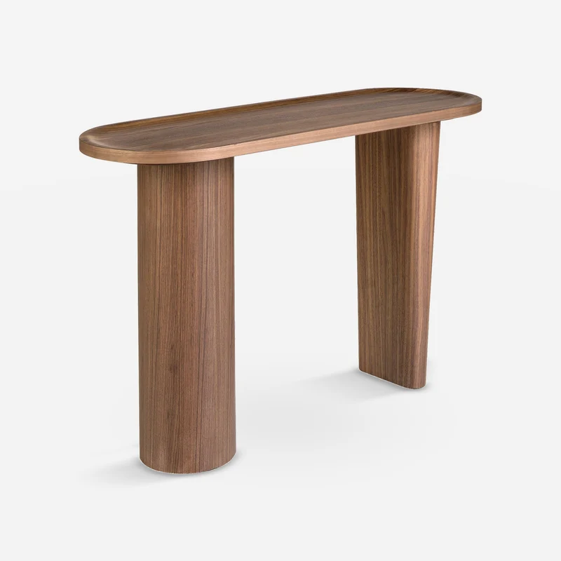 Oval console, half-round, walnut