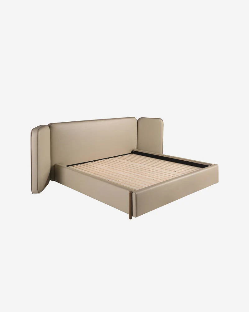 Mink-colored faux leather bed