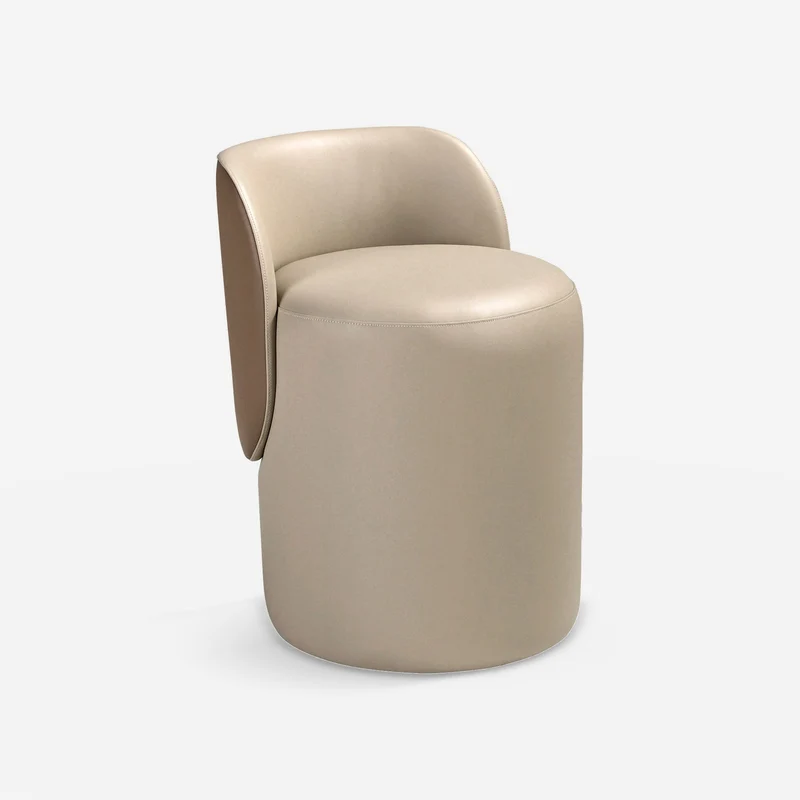 Faux leather pouf in mink and brown