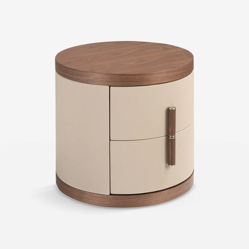 Faux leather and walnut bedside table