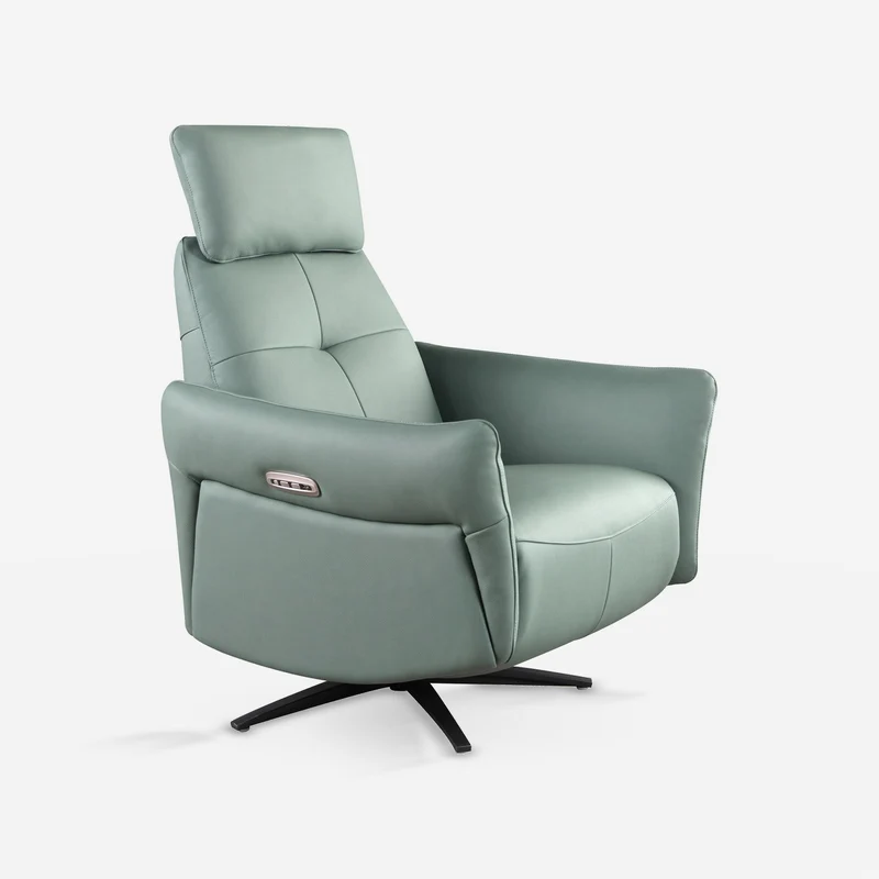 Swivel recliner in turquoise green leather