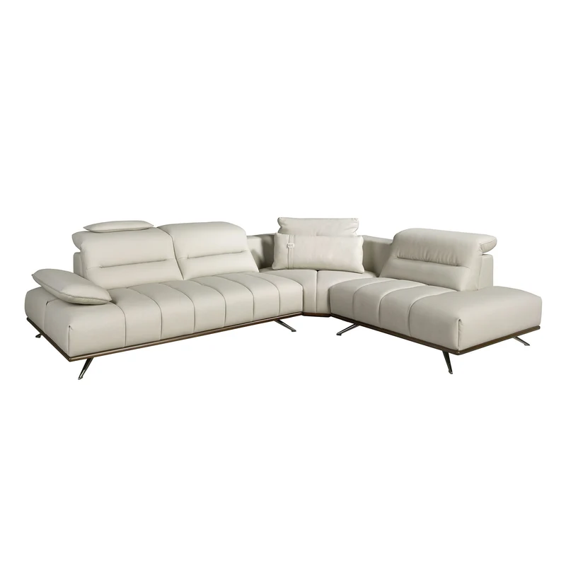 chaise longue sofa, right-hand side, light grey leather